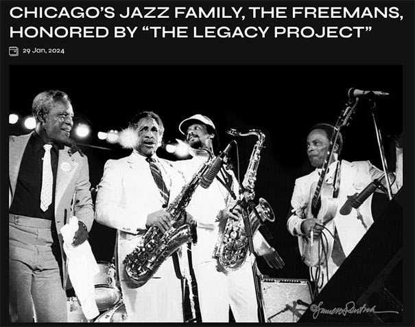 Bruz, Von, Chico et George Freeman, Chicago's Jazz Family, The Freemans, The Legacy Project, Chicago Jazz Festival 1984 © image extraite de "Chico Freeman.com" by courtesy of Chico Freeman, photo Lauren Deutsch 
