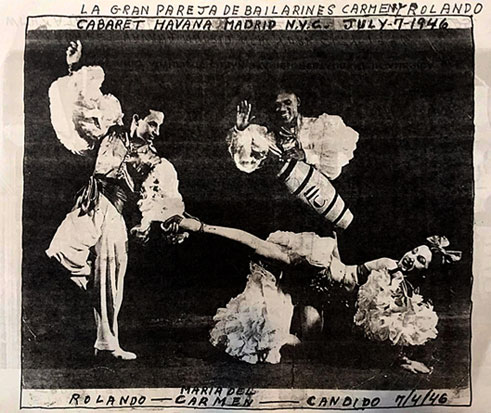 Le grand couple de danseurs Carmen y Rolando avec Candido Camero, Cabaret Havana Madrid,  7 juillet 1946 © Collection Walfredo de los Reyes by courtesy