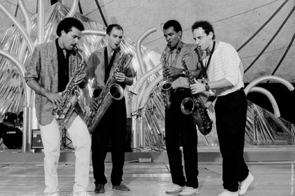 29th Street Saxophone Quartet : Ed Jackson (as), Jim Hartog (bar), Bobby Watson (as), Rich Rothenberg (ts), août 1987 au Jazz Middelheim d'Anvers©Jacky Lepage