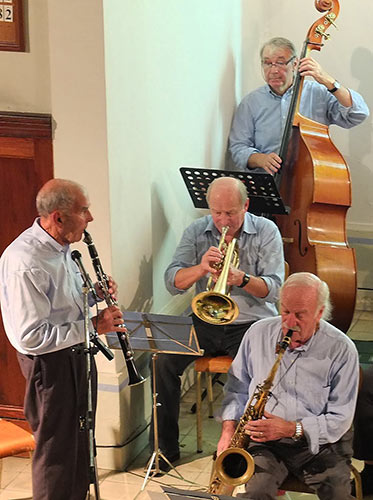  Claude Abadie (cl),  sa droite Jean-Sylvain Bourgenot (tb) et en haut Jean-Louis Bisson (b), Temple protestant de Meudon, 21 octobre 2012 © Laurent Coste, by courtesy