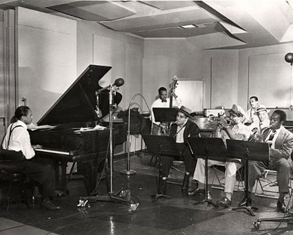 Sir Charles Thompson (p), Jimmy Butts (b), Dexter Gordon (ts), Buck Clayton (tp), J. C. Heard (dm), Danny Barker (g), Charlie Parker (as), 4 septembre 1945 © X, DR, Coll. Michel Laplace