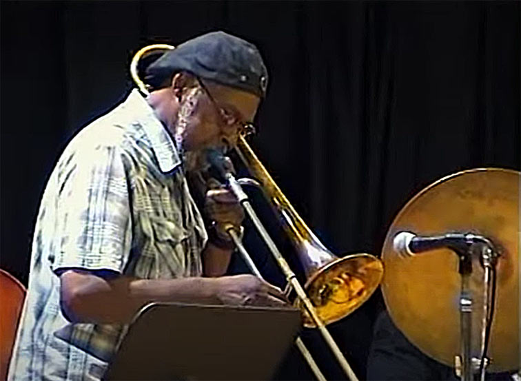 Grachan Moncur III avec Josh Evans (tp), Greg Murphy (p), Kevin Riley (b), Richard Pearson (dm) Live 27 juillet 2008,  Jammin' on the Hudson: Now's Time, image extraite d'une vidéo YouTube