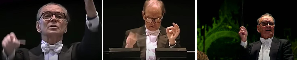 Ennio Morricone, Vérone, 2002 (à gauche et au centre), Venise, 2007 (à droite) © captures d'écran YouTube Ennio Morricone, Vérone, 2002 (à gauche et au centre), Venise, 2007 (à droite) © captures d'écran YouTube