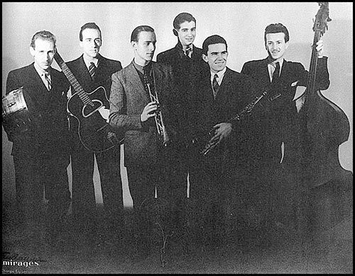 De gauche à doite: Alain Vian (dm), Lélio Vian (g), Boris Vian (tp), Jackie Daubois (p), Claude Abadie (cl), Edouard Lassal (b) © Photo X, by courtesy of Laurent Coste De gauche à doite: Alain Vian (dm), Lélio Vian (g), Boris Vian (tp), Jackie Daubois (p), Claude Abadie (cl), Edouard Lassal (b) © Photo X, by courtesy of Laurent Coste