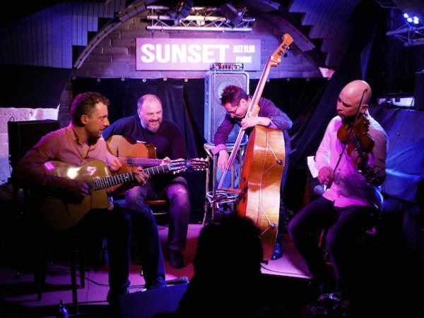 Adrien Moignard (g), Mathieu Chatelain (g), Diego Imbert (b), Alexandre Cavaliere (vln), Sunset, 20 mai 2023 &copy; J&eacute;r�me Partage