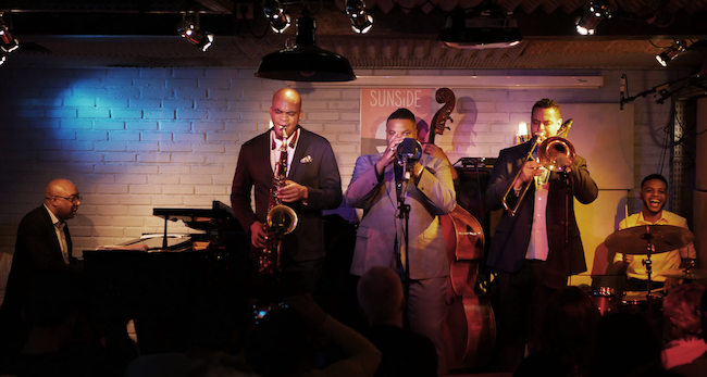  Black Art Jazz Collective: Xavier Davis (p), Wayne Escoffery, (ts) Jeremy Pelt (tp), Corcoran Holt (b), James Burton III (tb), Mark Whitfield Jr. (dm), Sunside, Paris, 19 octobre 2019 © Jérme Partage