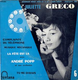 45t 1958. Juliette Gréco, Complainte du téléphone, Fontana