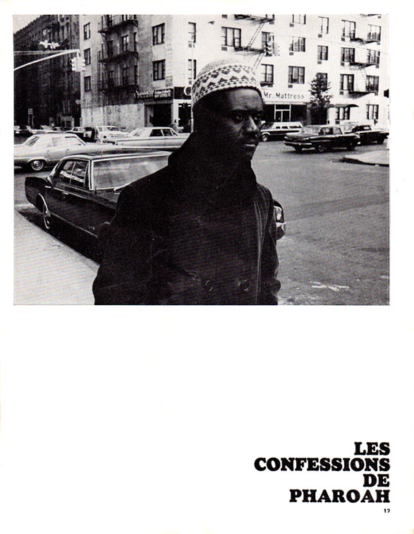 Jazz Hot n239, mars 1968, p17, ouverture de l'interview de Pharoah Sanders interview par Elizabeth Van Der Mei, photos par Guy Kopelowicz