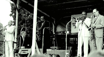 Woody Herman All Stars, Nice, 1985, Woody Herman (cl), Buddy Tate (ts), Harry Edison (tp), Al Cohn (ts) © Lisiane Laplace