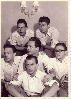 Le Jazz Hot d'Herman Sandy (tp), avec Jacky Thunis (dm), Raymond Lauwers (ts, bs), Franz André (p), Gene Kemp (b), Toots Thielemans (g),  été 1946, Duc de Buckingham de Blankenberghe © Photo X, Collect. Jean-Marie Hacquier by Courtesy