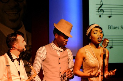 Stéphane Mercier (as), Franois Makanga (act, dance), Mercedes Gomez (voc) © Pierre Hembise