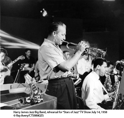Harry James Jazz Big Band, rehearsal for "Stars of Jazz" TV Show July 14, 1958 © Ray Avery/CTSIMAGES